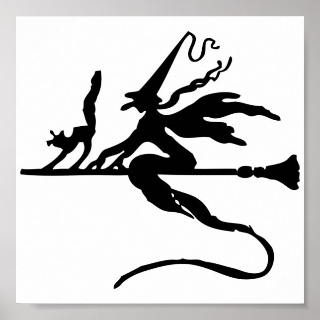 Halloween Witch on Broomstick Poster (Front)