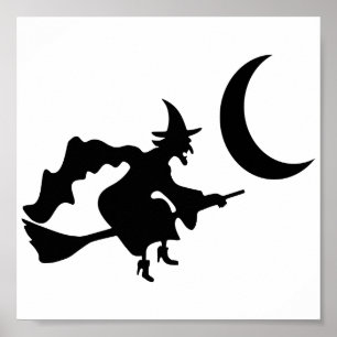 Halloween Witch on Broomstick Poster