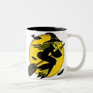 Halloween Witch On Broomstick Two-Tone Coffee Mug