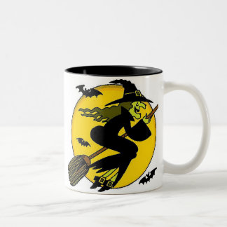 Halloween Witch On Broomstick Two-Tone Coffee Mug