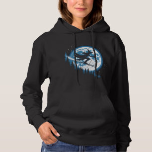 Halloween Witch on Moonlit Skis Hoodie