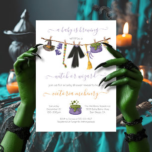 Halloween Witch or Wizard Baby is brewing Shower Invitation