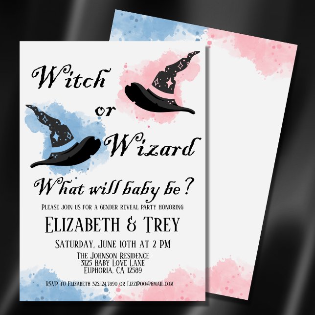 Halloween Witch or Wizard Gender Reveal Invitation (A fun and witchy baby gender reveal for Halloween. )