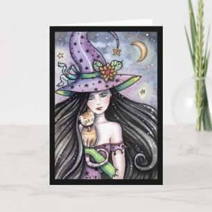 Halloween Witch Orange Tabby Greeting Card