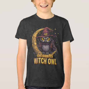 Halloween Witch Owl Artwork with Magical Moonlight Tri-Blend Shirt