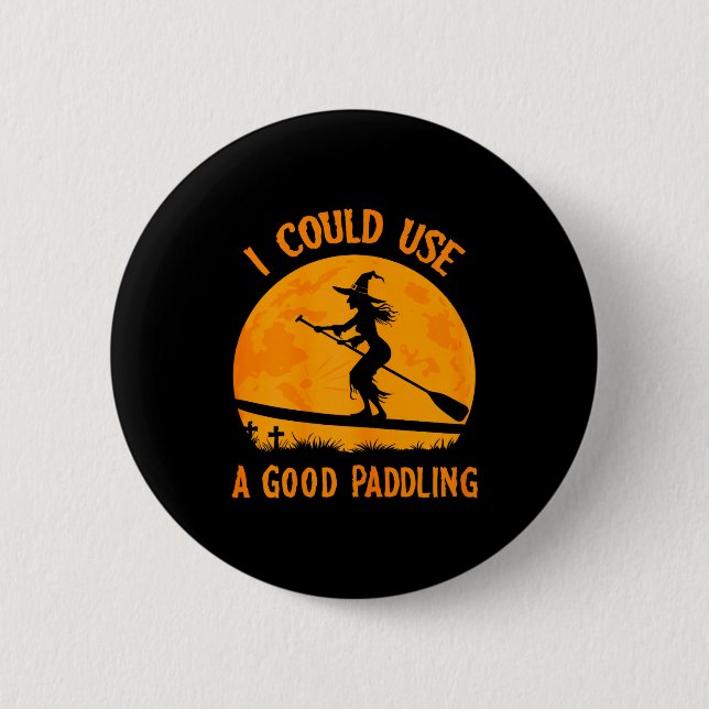 Halloween Witch Paddleboarder Sup Standup Paddling 6 Cm Round Badge (Front)