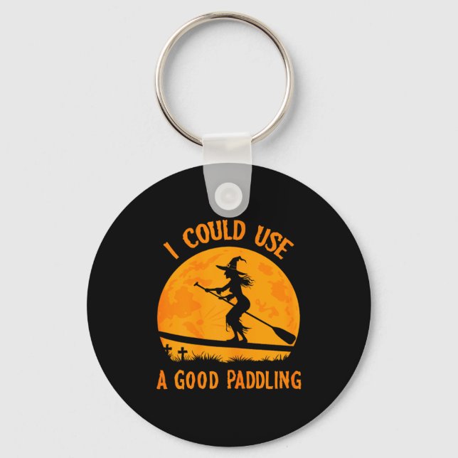 Halloween Witch Paddleboarder Sup Standup Paddling Key Ring (Front)