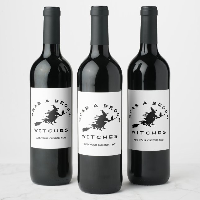 Halloween Witch Party Black White Personalised  Wine Label (Bottles)