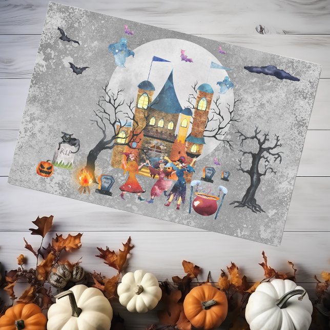 Halloween Witch Party Haunted House Watercolor Tissue Paper (Creator Uploaded)