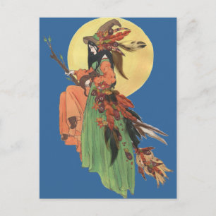 Halloween Witch Passes through the Moonlight Postcard
