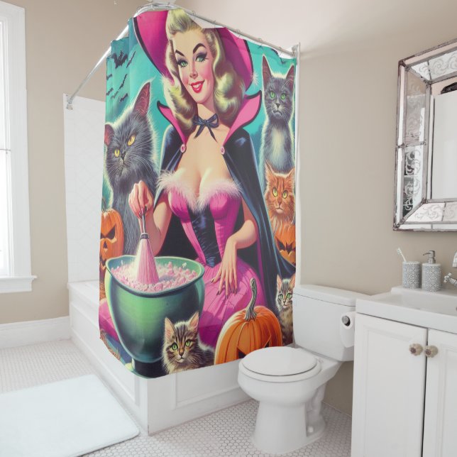 Halloween Witch Pin-up Shower Curtain (In Situ)