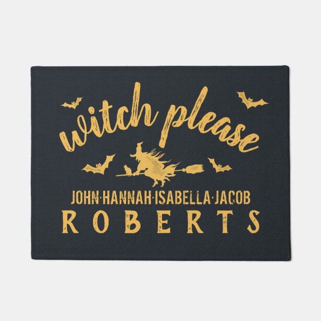 Halloween Witch Please Personalised Rustic Bats Doormat (Front)