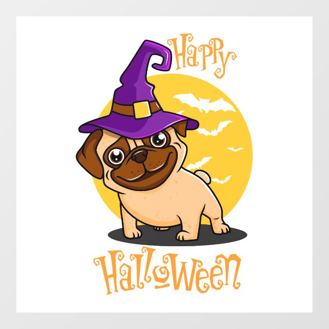 Halloween Witch Pug Window Cling (Sheet)