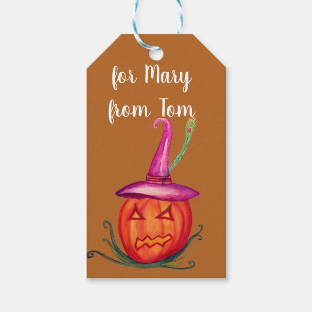 Halloween Witch Pumpkin Art Gift Tag (Front)