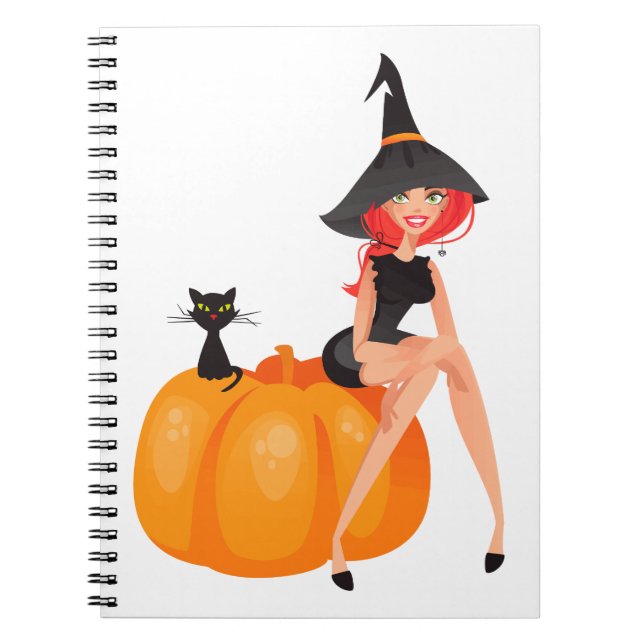 Halloween Witch Pumpkin & Black Cat Notebook (Front)