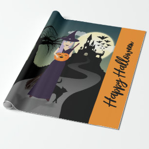 Halloween Witch Pumpkin Black cat Your text Candy  Wrapping Paper