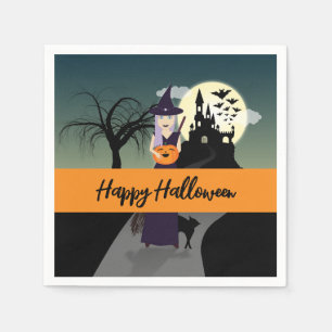 Halloween Witch Pumpkin Black cat Your text Napkin