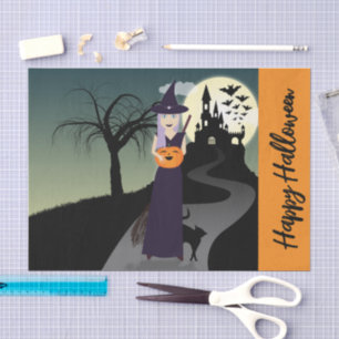 Halloween Witch Pumpkin Black cat Your text Tissue Paper