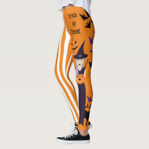 Halloween witch pumpkin cat bats vertical stripes leggings