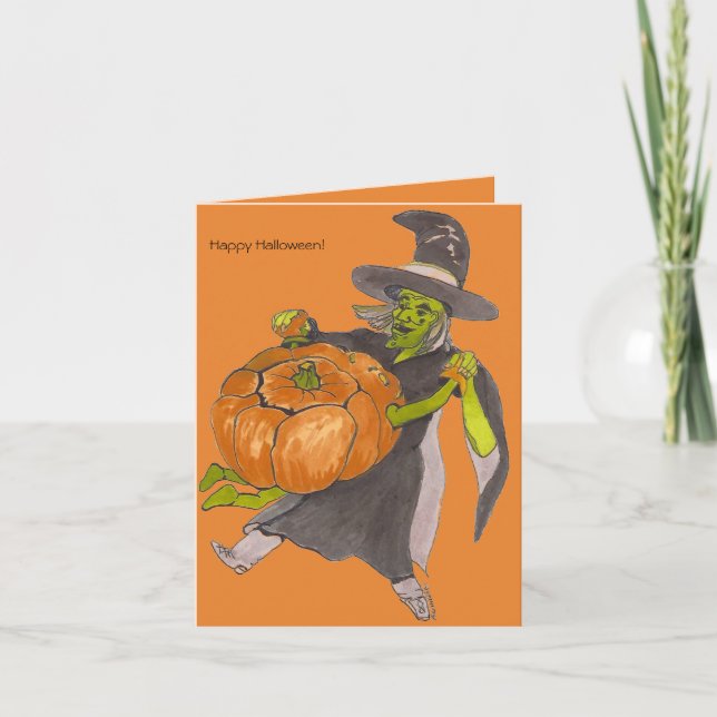 Halloween Witch Pumpkin Dance Colour Designed Card (Front)