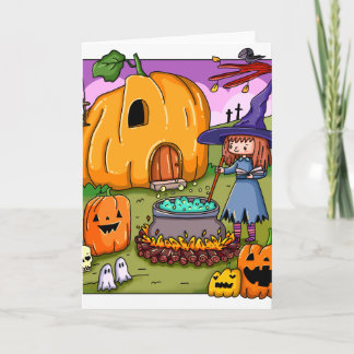 Halloween Witch Pumpkin House Card