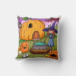 Halloween Witch Pumpkin House Cushion