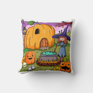 Halloween Witch Pumpkin House Cushion