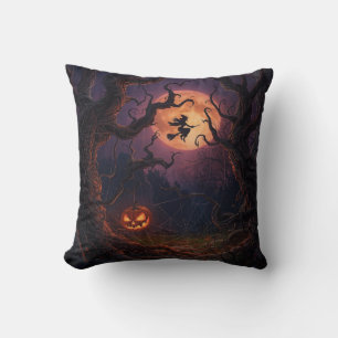 Halloween Witch & Pumpkin Square Pillow