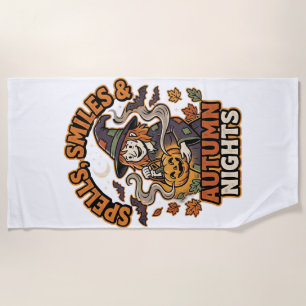 Halloween Witch Pumpkin Vibes Beach Towel