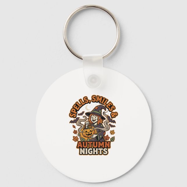 Halloween Witch Pumpkin Vibes Key Ring (Front)