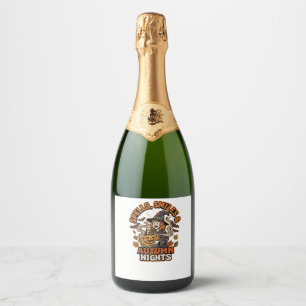 Halloween Witch Pumpkin Vibes Sparkling Wine Label