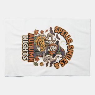 Halloween Witch Pumpkin Vibes Tea Towel