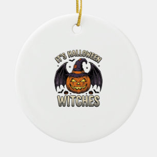 Halloween Witch Pumpkin Vintage Bat Shirt_1 Ceramic Tree Decoration