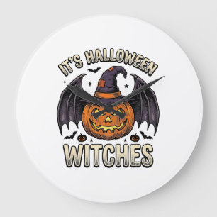 Halloween Witch Pumpkin Vintage Bat Shirt_1 Large Clock