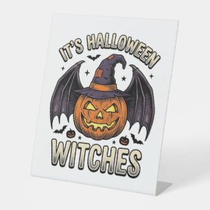 Halloween Witch Pumpkin Vintage Bat Shirt_1 Pedestal Sign