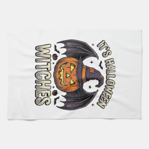 Halloween Witch Pumpkin Vintage Bat Shirt_1 Tea Towel
