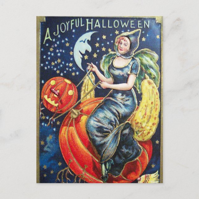 Halloween witch pumpkin Vintage fun postcard (Front)