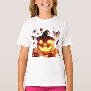 Halloween Witch Pumpkin White Ghost Bats Magic T-Shirt
