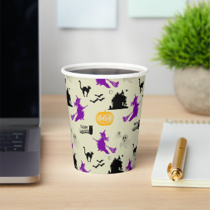 Halloween Witch, Pumpkins and Black Cats Paper Cups