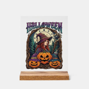 Halloween Witch Pumpkins Moon Phases_1 Acrylic Sign