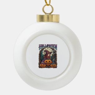 Halloween Witch Pumpkins Moon Phases_1 Ceramic Ball Christmas Ornament