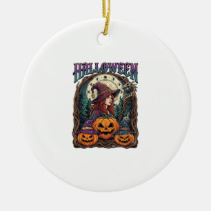 Halloween Witch Pumpkins Moon Phases_1 Ceramic Tree Decoration