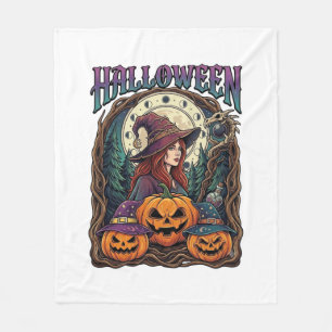 Halloween Witch Pumpkins Moon Phases_1 Fleece Blanket