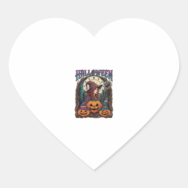Halloween Witch Pumpkins Moon Phases_1 Heart Sticker (Front)