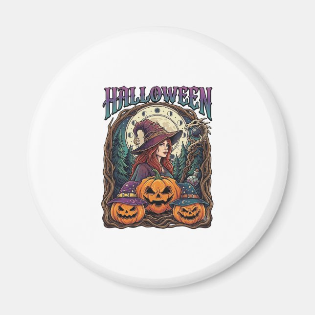 Halloween Witch Pumpkins Moon Phases_1 Magnet (Front)