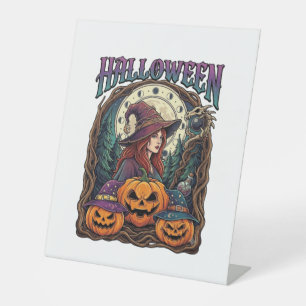 Halloween Witch Pumpkins Moon Phases_1 Pedestal Sign