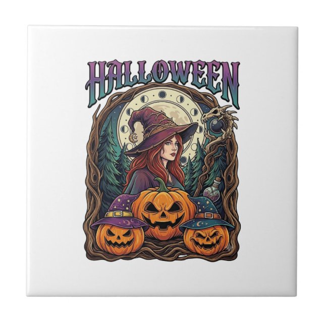 Halloween Witch Pumpkins Moon Phases_1 Tile (Front)