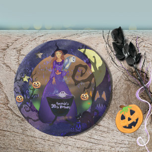 Halloween Witch Purple Birthday Paper Plate
