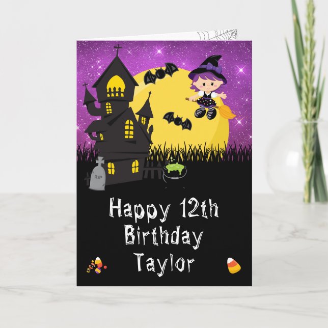 Halloween Witch Purple Happy Birthday Card (Front)