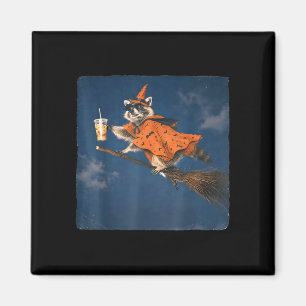 Halloween witch racoon iced coffee funny animal magnet